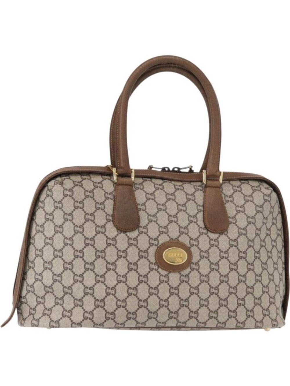 GUCCI GG Plus Supreme Boston Bag PVC Beige Gold
